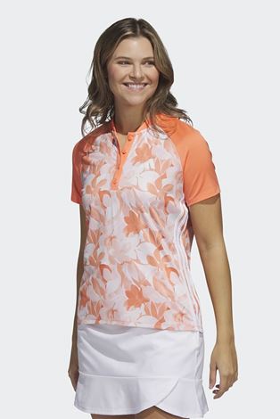 Show details for adidas Women's Floral Short Sleeve Polo - Coral Fusion