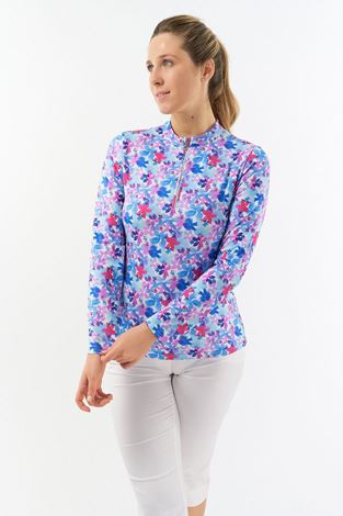 Show details for Pure Golf Ladies Serenity Mid Quarter Zip Top - Watercolour Daydream