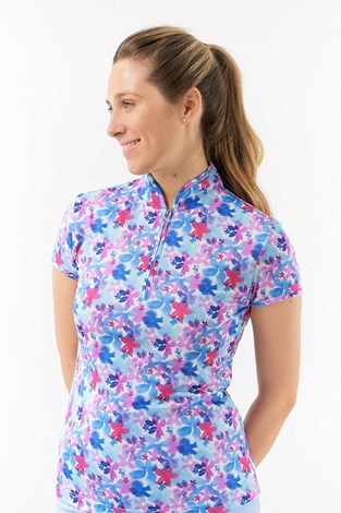 Show details for Pure Golf Ladies Rise Cap Sleeve Polo shirt - Watercolour Daydream - XS Only