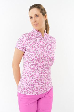 Show details for Pure Golf Ladies Rise Cap Sleeve Polo Shirt - Azalea Zebra