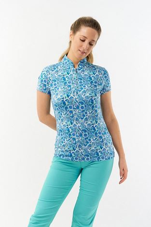 Show details for Pure Golf Ladies Rise Cap Sleeve Polo Shirt - Peacock Swirl