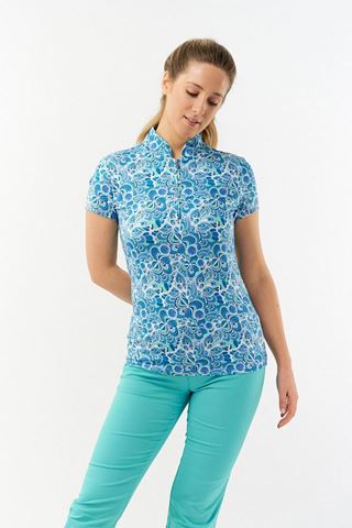 Picture of Pure Golf Ladies Rise Cap Sleeve Polo Shirt - Peacock Swirl