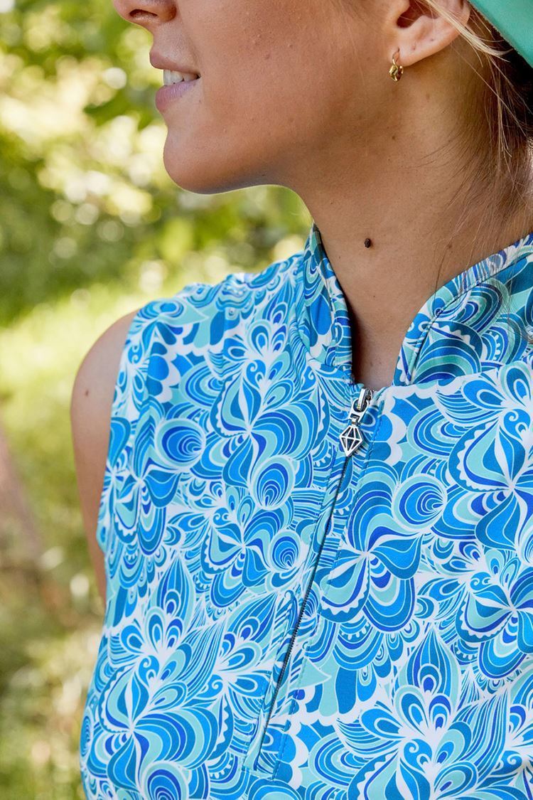 Picture of Pure Golf Ladies Rise Sleeveless Polo Shirt - Peacock Swirl