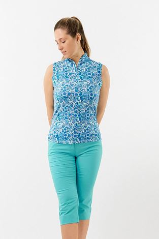 Show details for Pure Golf Ladies Rise Sleeveless Polo Shirt - Peacock Swirl