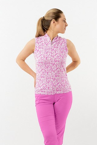 Picture of Pure Golf Ladies Rise Sleeveless Polo Shirt - Azalea Zebra - CHECK Stock