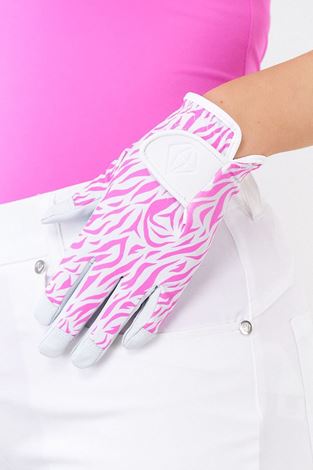 Show details for Pure Golf Ladies Alisa Patterned Cabretta Leather Glove - Azalea Zebra