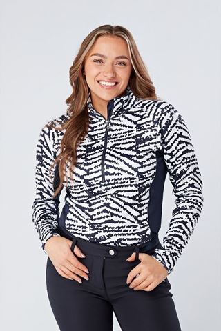 Picture of Swing out Sister Ladies Sophie 1/4 Zip Midlayer - Navy / White Pattern