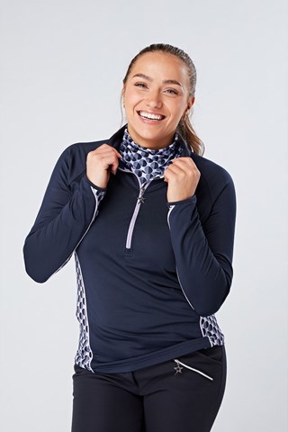 Picture of Swing  ZNS out Sister Ladies Sophie 1/4 Zip Midlayer - Navy / Lavender Pattern