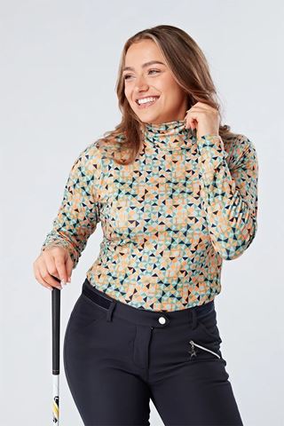 Picture of Swing out Sister Ladies Ada Roll Neck Top - Apricot Pattern
