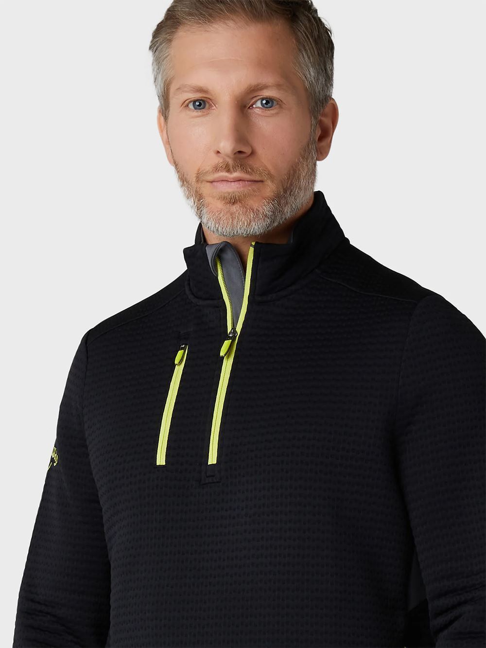 Picture of Callaway zns Men's Midweight Textured Quarter Zip - Caviar / Yellow Plum