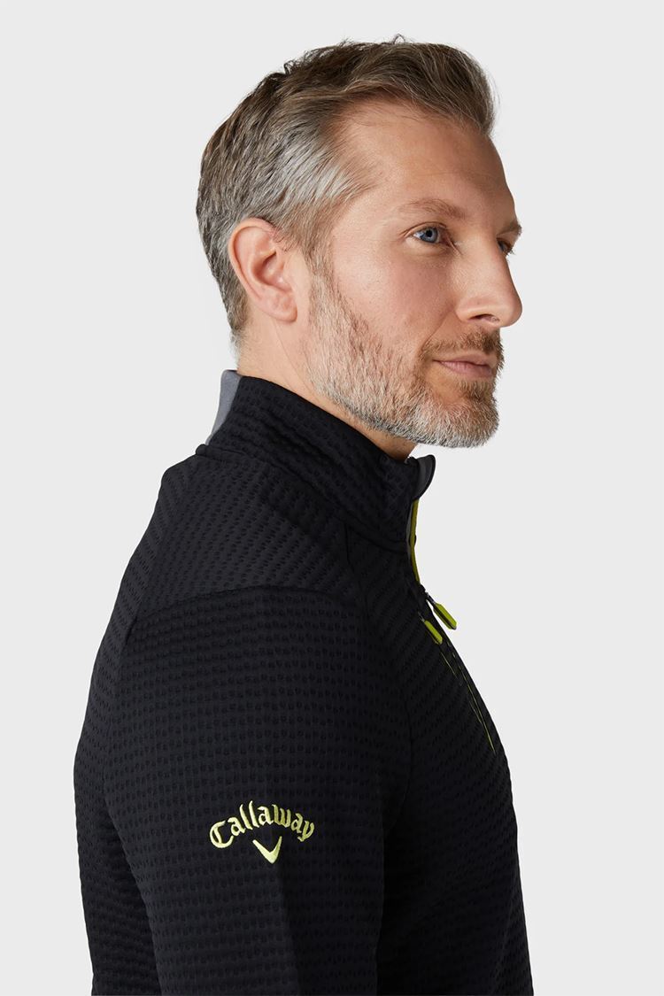 Picture of Callaway zns Men's Midweight Textured Quarter Zip - Caviar / Yellow Plum
