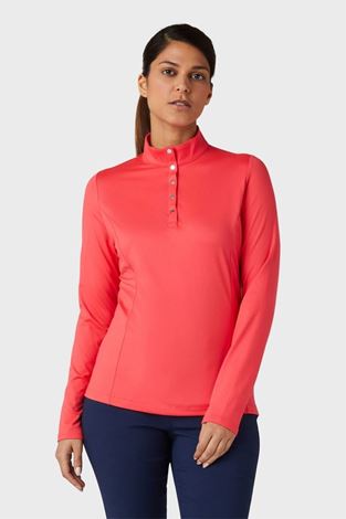 Show details for Callaway Ladies Thermal Long Sleeve Fleece Back Jersey Polo - Paradise Pink