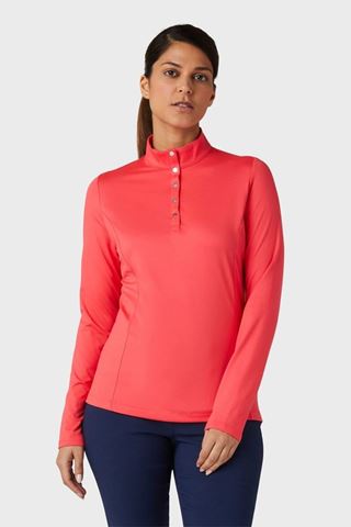 Picture of Callaway Ladies Thermal Long Sleeve Fleece Back Jersey Polo - Paradise Pink
