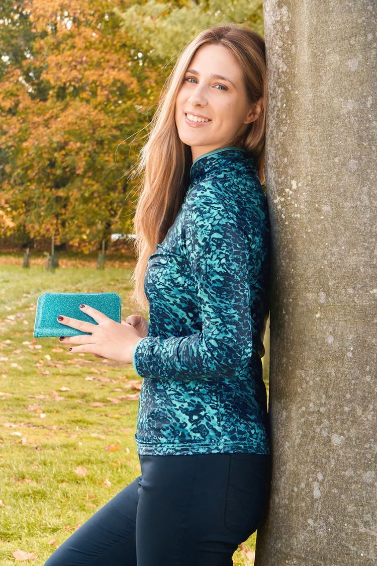 Picture of Pure Golf zns Ladies Ashlea Long Sleeve Zip Top - Tourmaline Leopard