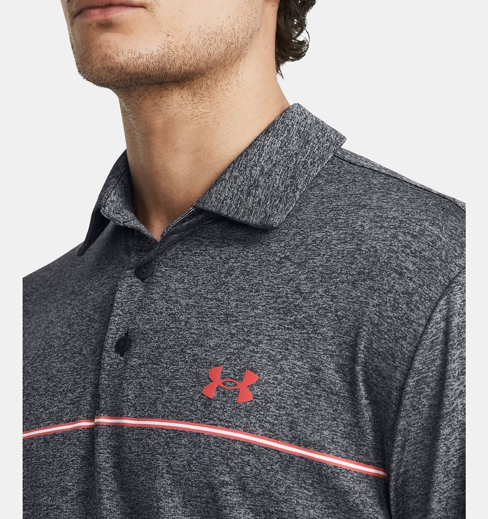 Picture of Under Armour Men's UA Playoff 3.0 Stripe Polo Shirt - Black / Red Solstice 005