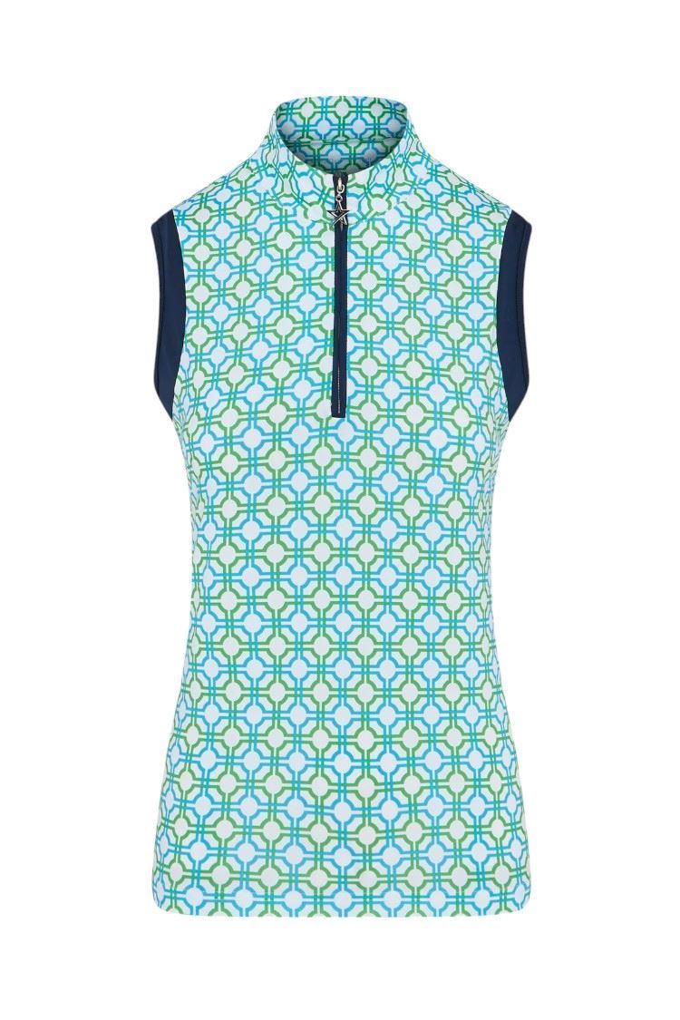 Picture of Swing out Sister Ladies Cecily Block Sleeveless Polo - Dazzling Blue / Emerald 570