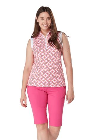 Show details for Swing out Sister Ladies Cecily Block Sleeveless Polo - Lush Pink / Mandarin 950