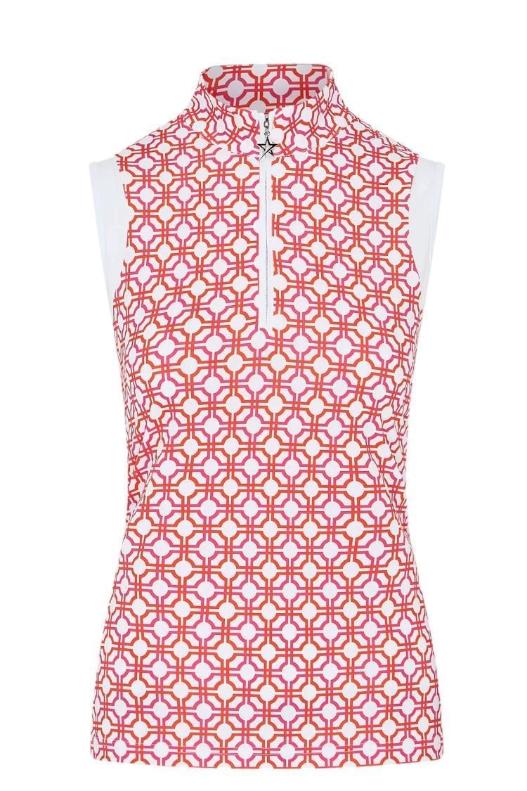 Picture of Swing out Sister Ladies Cecily Block Sleeveless Polo - Lush Pink / Mandarin 950