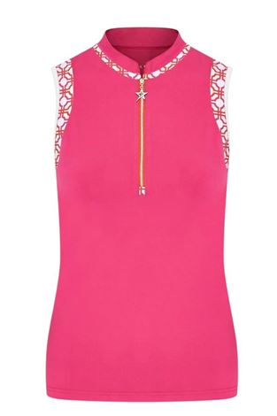 Show details for Swing out Sister Ladies Alice Contrast Sleeveless Polo - Lush Pink & Mandarin 950