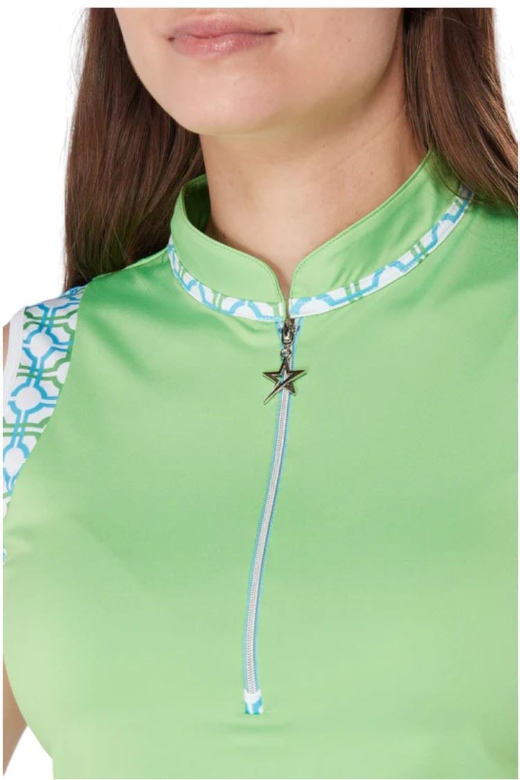 Picture of Swing out Sister Ladies Alice Contrast Sleeveless Polo - Dazzling Blue / Emerald 570