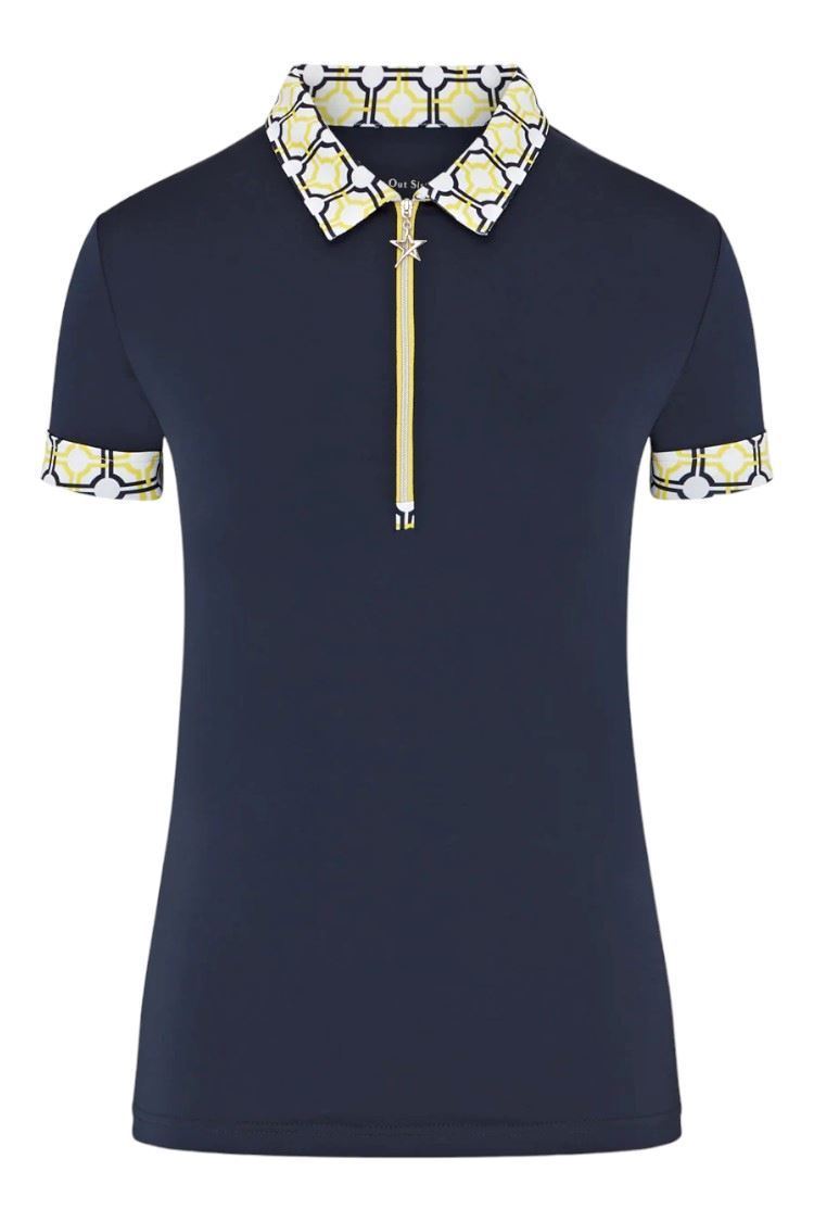 Picture of Swing out Sister Ladies Alice Cap Sleeve Polo - Sunshine / Navy 406