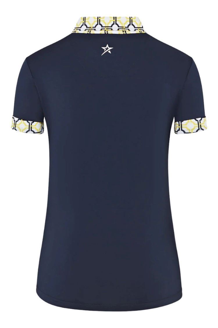 Picture of Swing out Sister Ladies Alice Cap Sleeve Polo - Sunshine / Navy 406