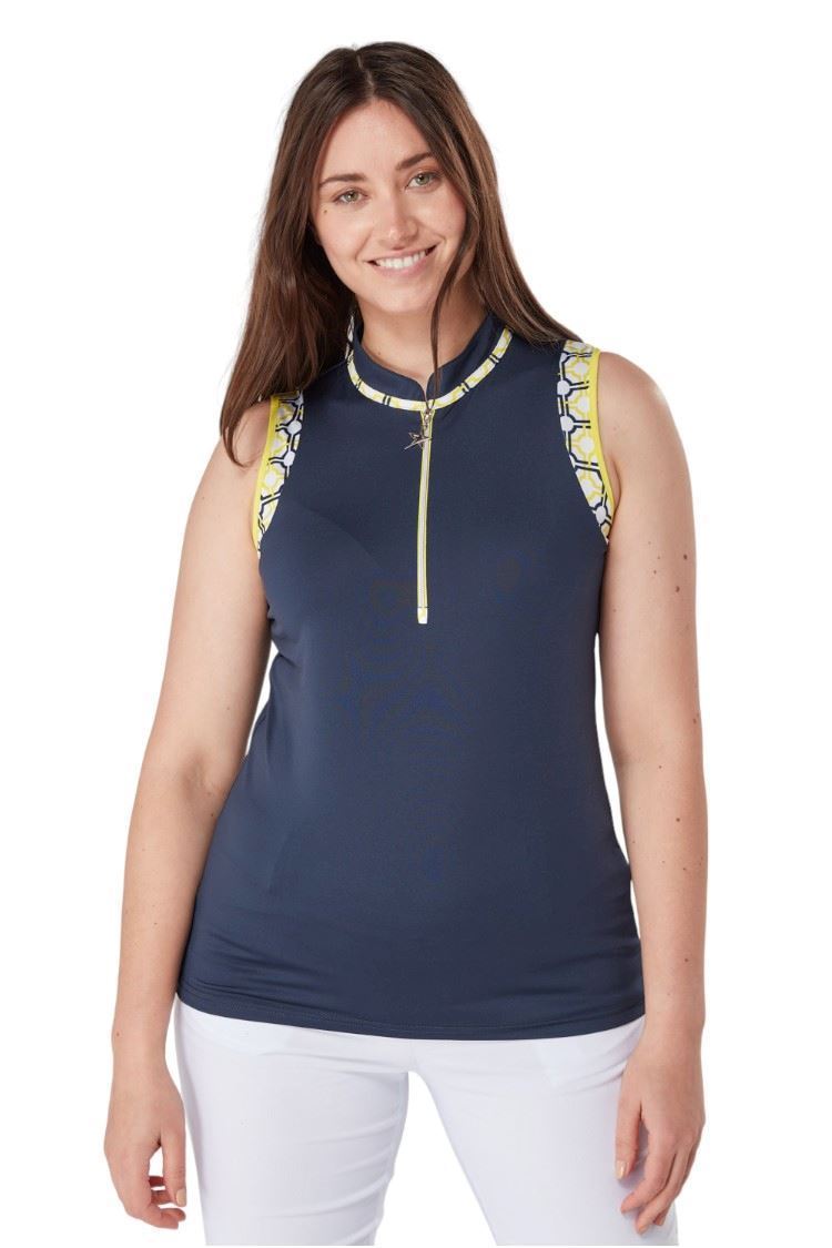Picture of Swing out Sister Ladies Alice Contrast Sleeveless Top - Sunshine / Navy 406