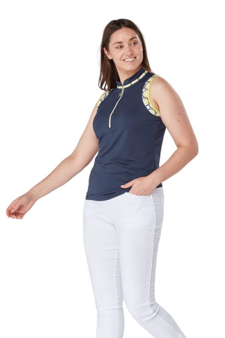 Picture of Swing out Sister Ladies Alice Contrast Sleeveless Top - Sunshine / Navy 406
