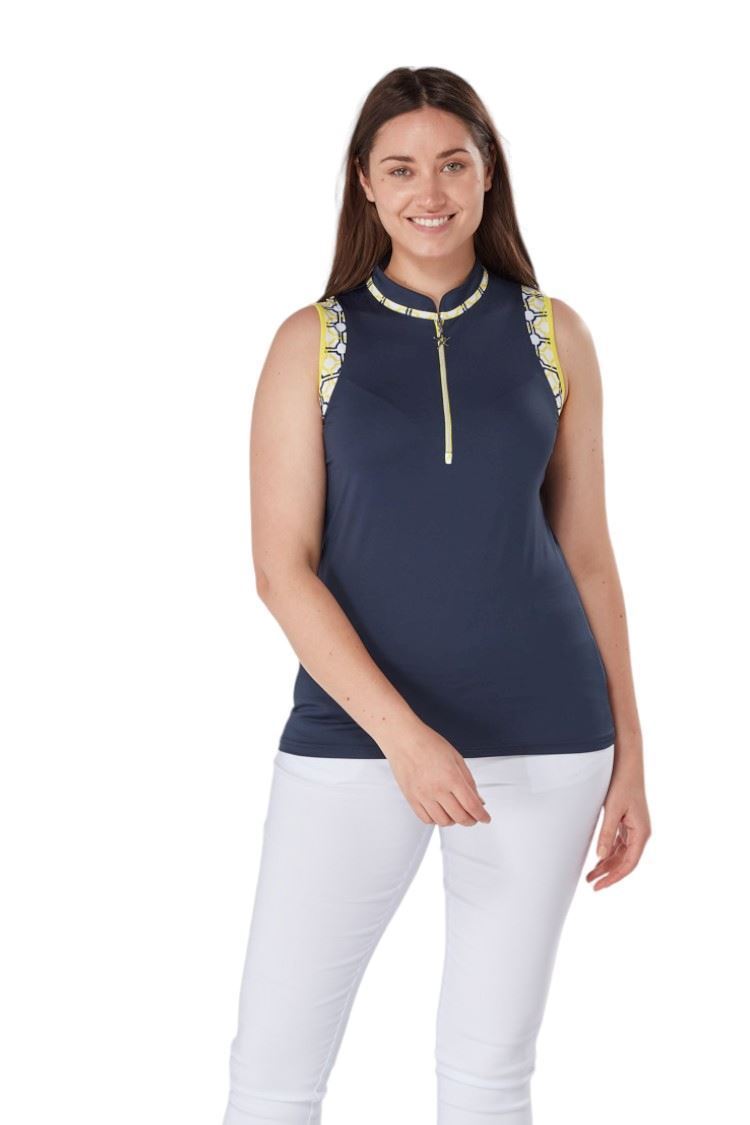 Picture of Swing out Sister Ladies Alice Contrast Sleeveless Top - Sunshine / Navy 406