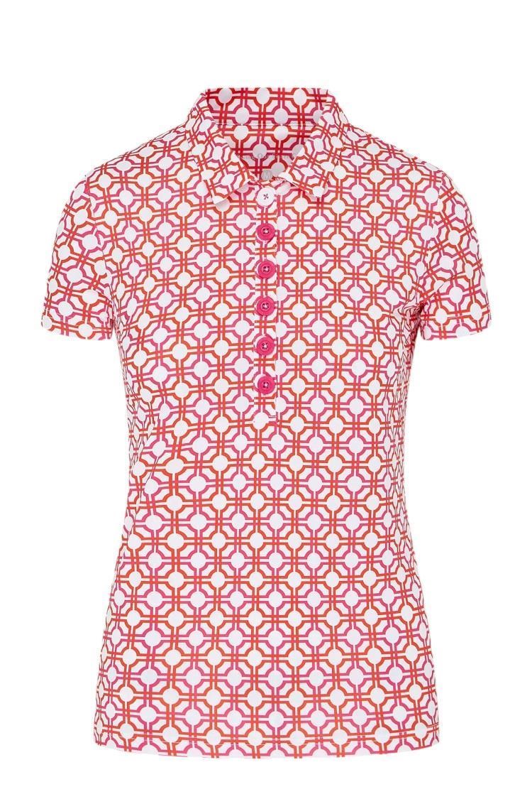 Picture of Swing out Sister Ladies Autograph Pattern Cap Sleeve Polo - Lush Pink / Mandarin