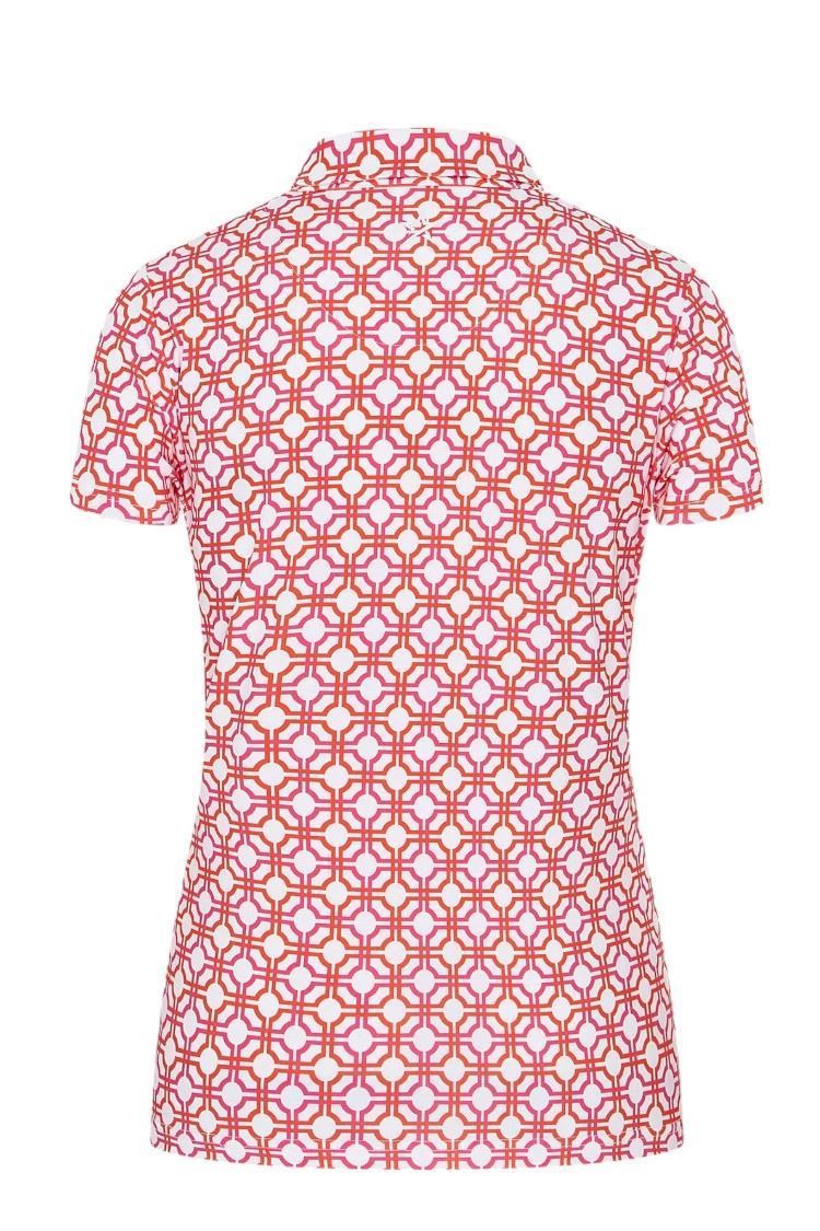 Picture of Swing out Sister Ladies Autograph Pattern Cap Sleeve Polo - Lush Pink / Mandarin