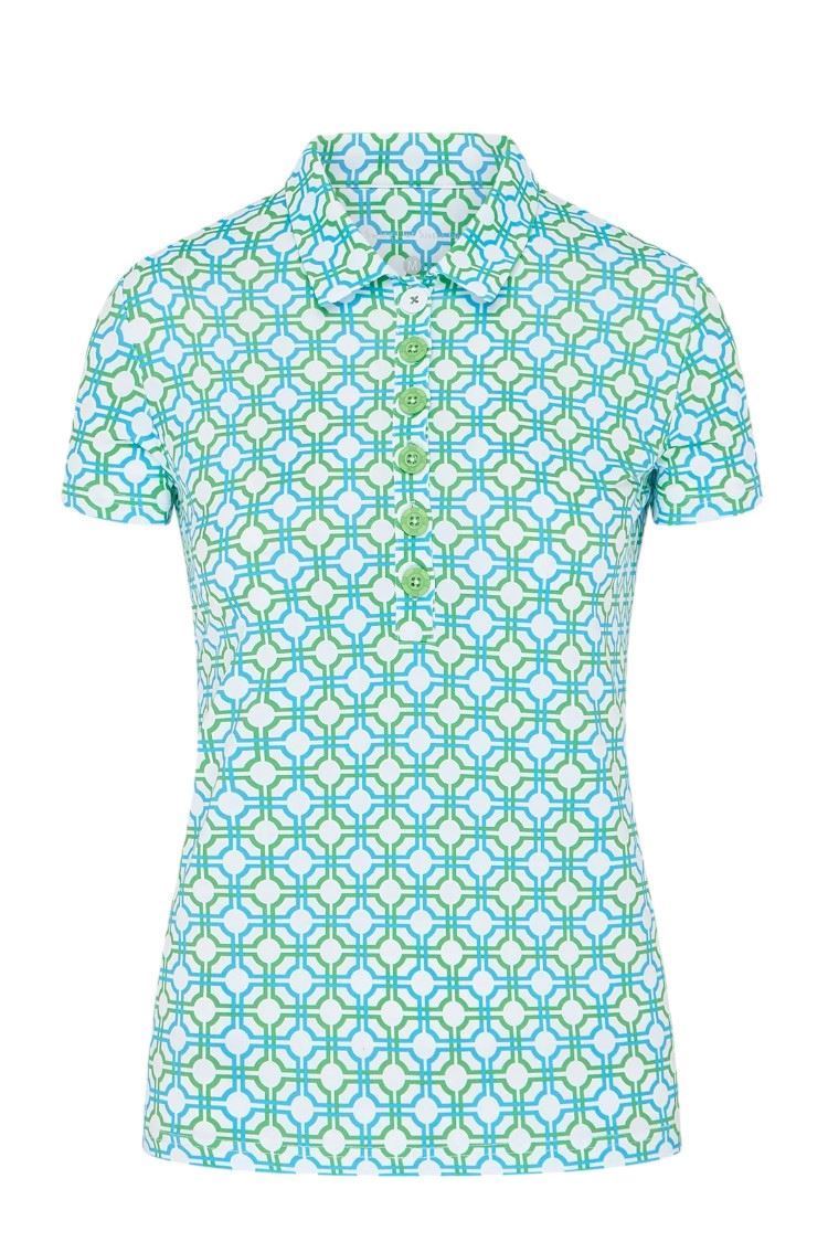 Picture of Swing out Sister zns Ladies Autograph Pattern Cap Sleeve Polo - Dazzling Blue / Emerald