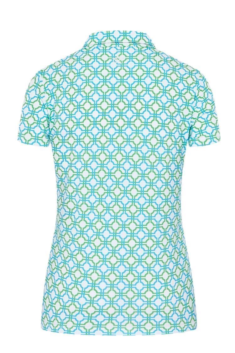 Picture of Swing out Sister zns Ladies Autograph Pattern Cap Sleeve Polo - Dazzling Blue / Emerald