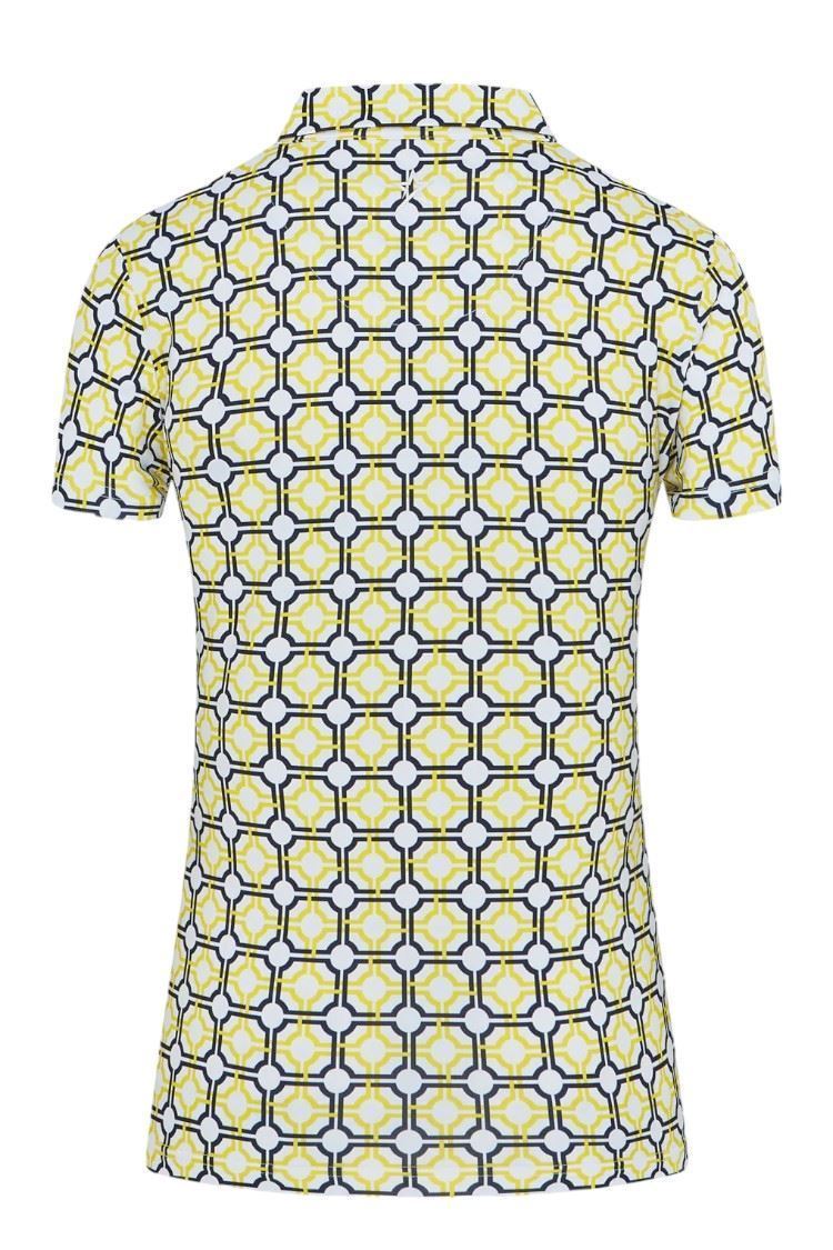 Picture of Swing out Sister zns adies Autograph Pattern Cap Sleeve Polo - Sunshine / Navy