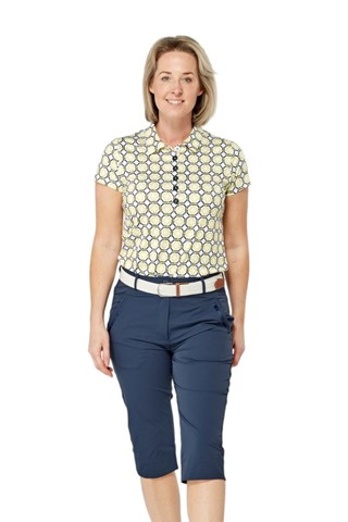 Picture of Swing out Sister zns adies Autograph Pattern Cap Sleeve Polo - Sunshine / Navy