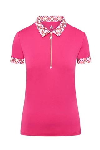 Picture of Swing out Sister Ladies Alice Cap Sleeve Polo - Lush Pink / Mandarin 950