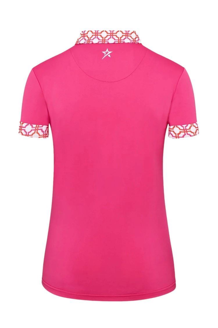Picture of Swing out Sister Ladies Alice Cap Sleeve Polo - Lush Pink / Mandarin 950
