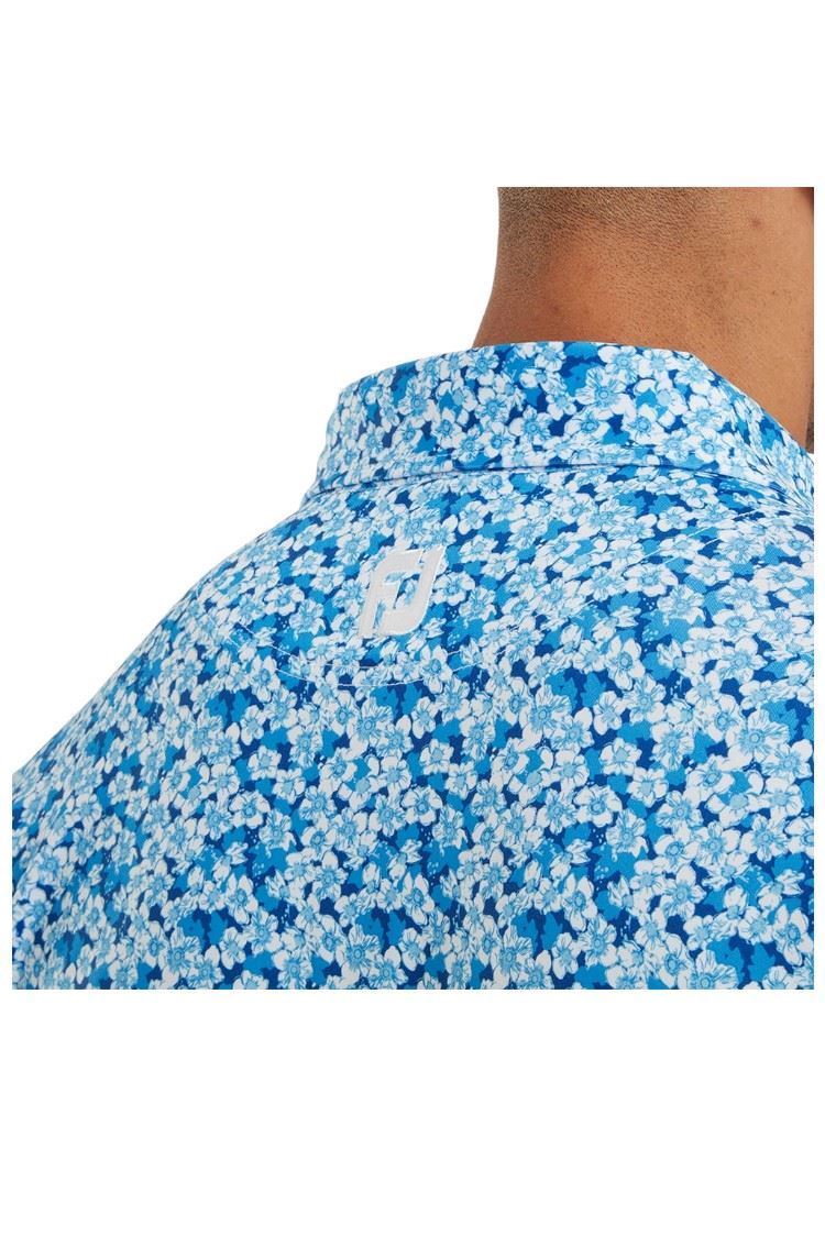 Picture of Footjoy Men's Primrose Print Lisle Polo Shirt - Ocean / Deep Blue / White