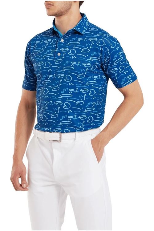 Footjoy Men s Golf Course Doodle Pique Polo Deep Blue 81581