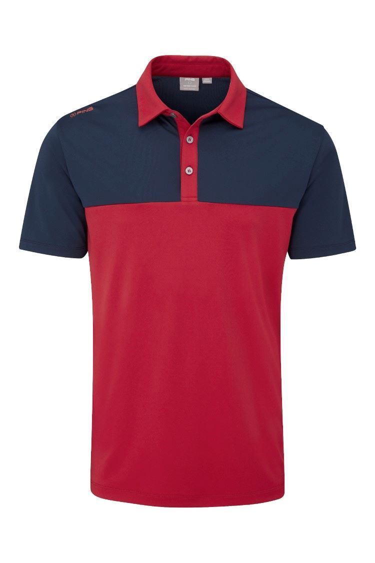 Picture of Ping Men's Bodi Colour Block Polo Shirt - Rich Red / Navy