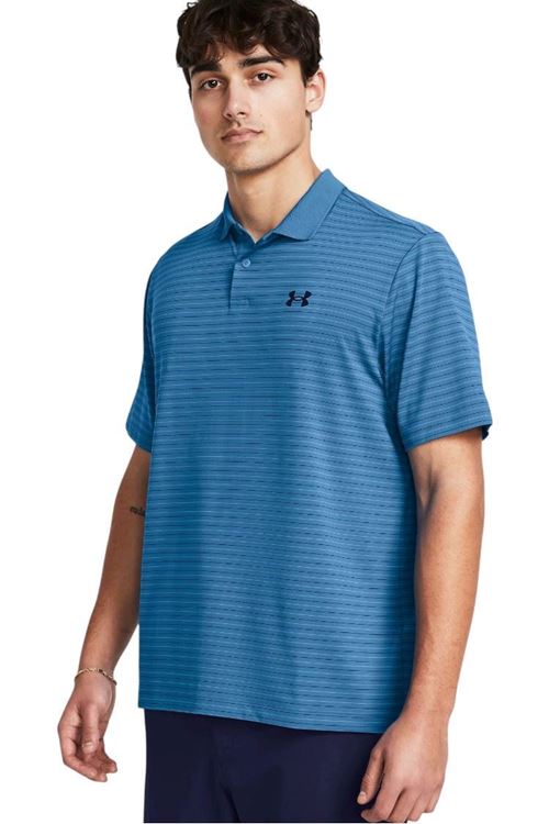 Under Armour Mens Ua Matchplay Stripe Polo Shirt Photon Blue Viral Blue 406 1377376 0770