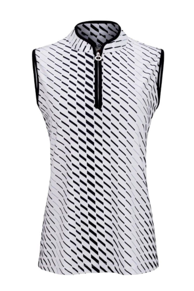 Picture of JRB zns Ladies Sleeveless Dash Print Polo - Black / White -LARGE ONLY