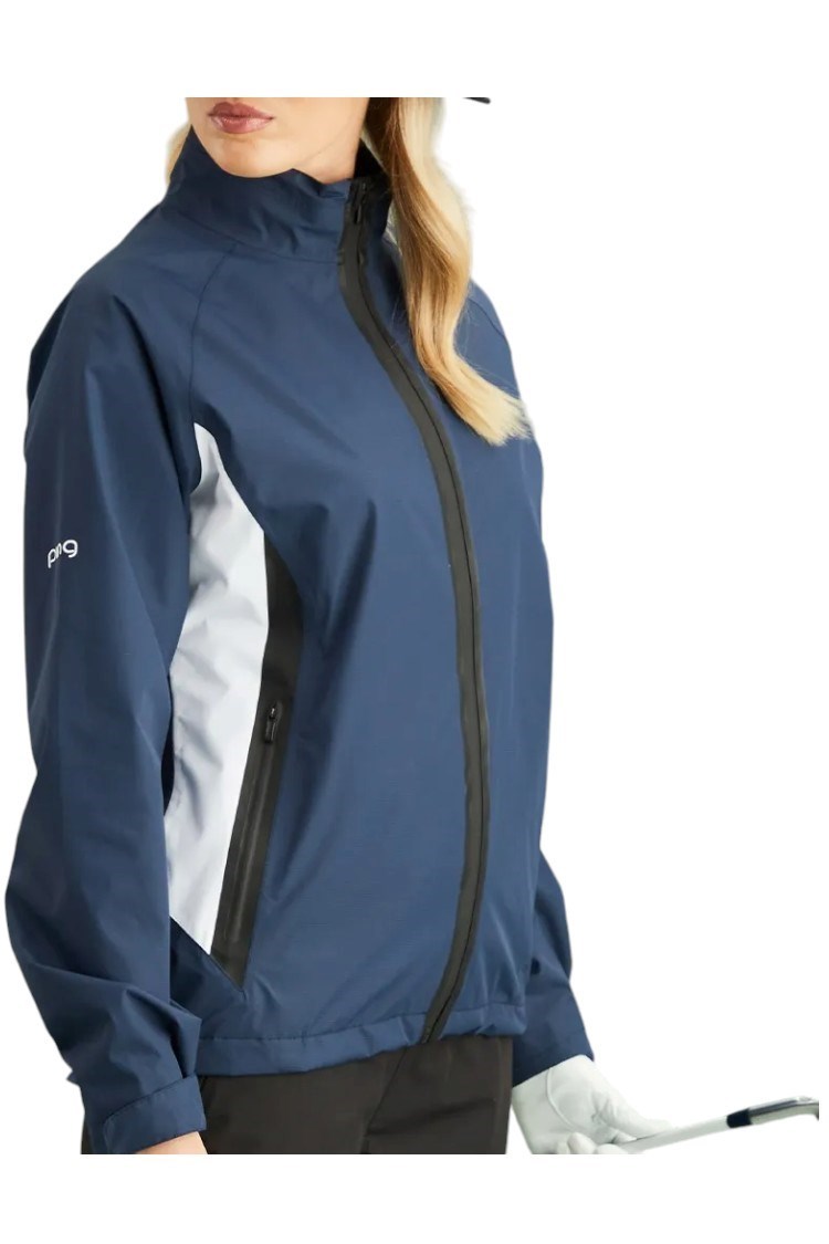 Picture of Ping Ladies Stevie Waterproof Golf Jacket - Oxford Blue / White