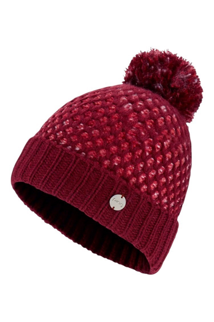 Picture of Ping Ladies Oti Textured Knitted Bobble Hat - Tibetan Red Multi