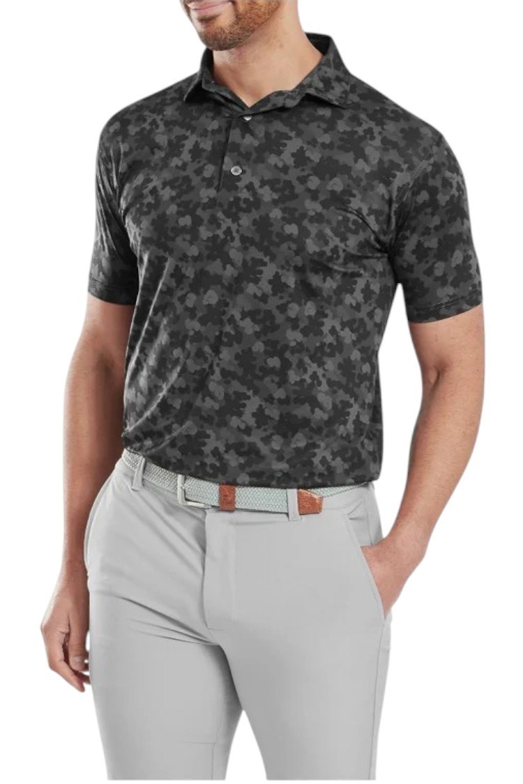 Picture of Footjoy Men's Pop Camo Lisle Golf Polo - Black