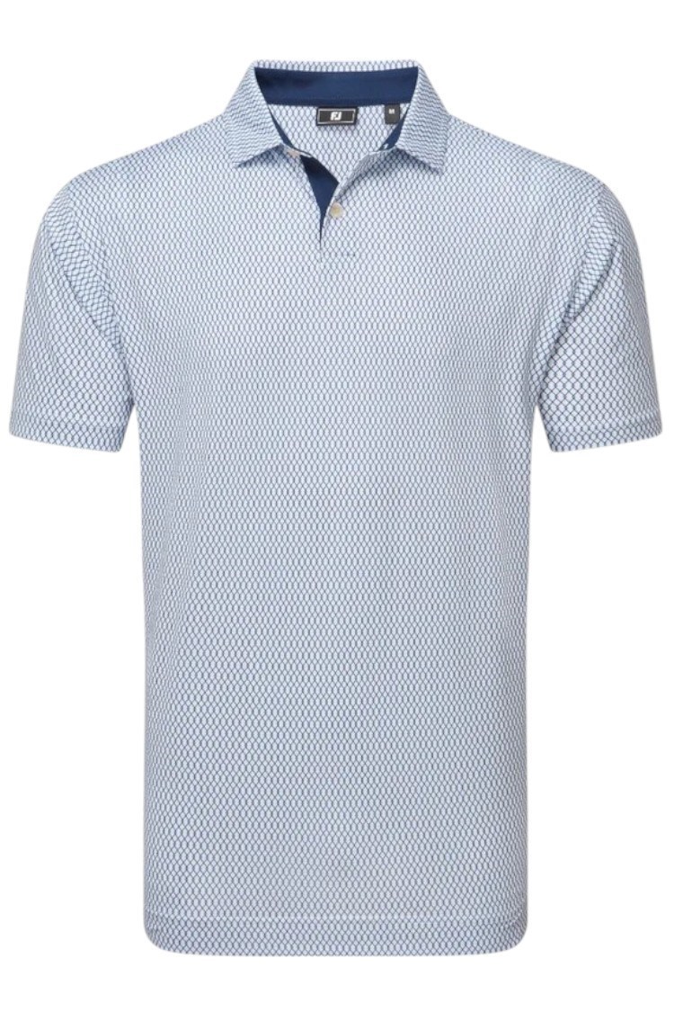 Picture of Footjoy Men's Irongate Print Lisle Polo Shirt - White / Navy