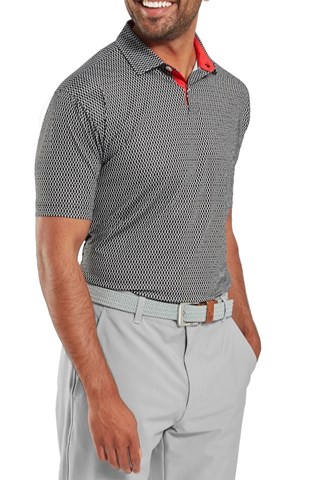 Picture of Footjoy zns  Men's Irongate Print Lisle Polo Shirt - Black / White