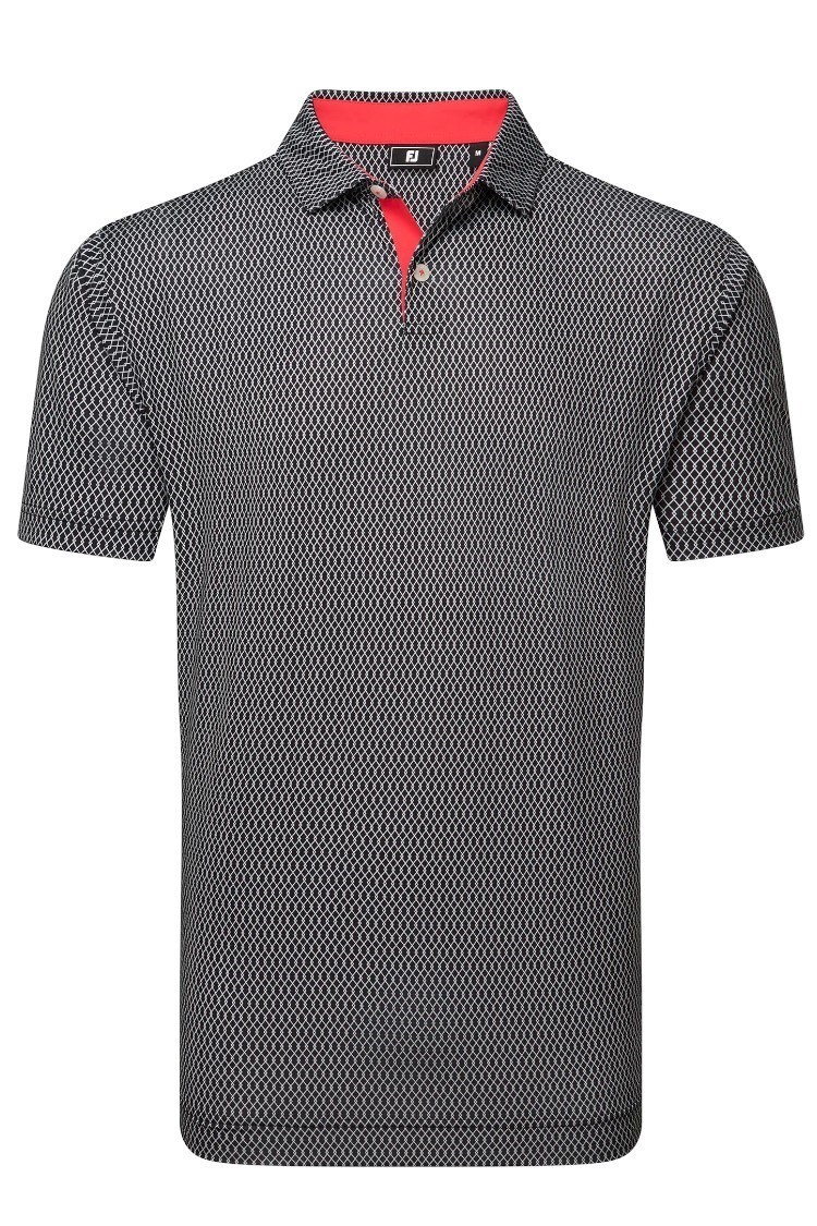 Picture of Footjoy zns  Men's Irongate Print Lisle Polo Shirt - Black / White