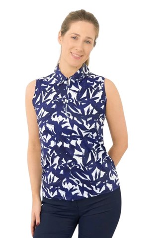 Picture of Pure Golf zns Ladies Amity Sleeveless Polo Shirt - Wild Peony Navy