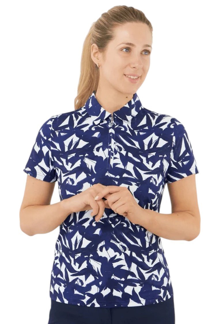 Picture of Pure Golf Ladies Amity Short Sleeve Polo Shirt - Wild Peony Navy